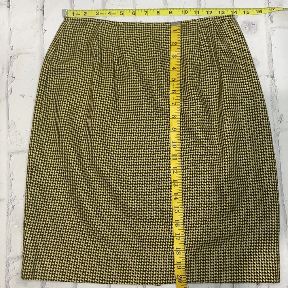 Vintage Taxi Cab Pencil Skirt Yellow & Black Houndstooth Lined Wool/Silk Blend